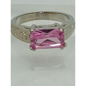 3CT Vintage Gold GP Fancy Pink Radiant Cut Sim Diamond CZ Engagement Ring Size 8
